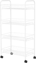 4-Tier Heavy-Duty Rolling Metal Laundry Sorter Cart with Lockable Wheels, White Multi-Bin Divided Storage Organizer for Bedroom, Bathroom & Closet Clothes Sorting
