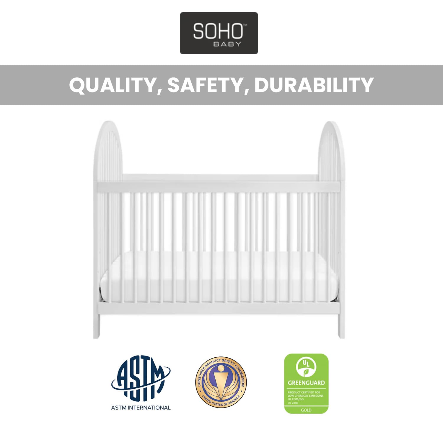 Soho Baby Everlee 3-in-1 Island Crib, Whitewash