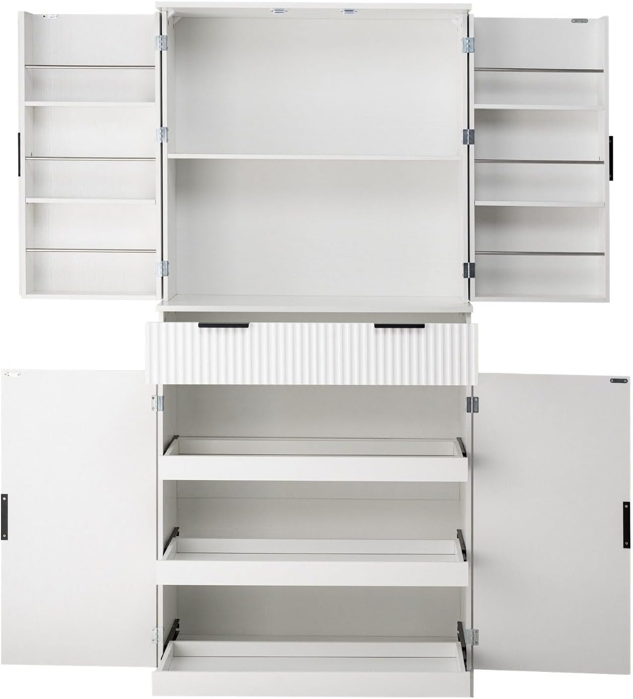 72" Kitchen Pantry Cabinet with 6 Door Shelves & 3 Keyboard Drawers, Freestanding Storage Cabinet with Adjustable Spice Racks, Large Capacity Cupboard for Dining Room