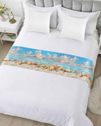 Summer Beach Bed Runner Scarf Twin Size,Coastal Starfish Seashell Conch Brown Sand Luxury Bed Throw Runners & Scarves for Twin Full Queen King Foot of Bed,Bedroom Hotel Wedding Room Decoration,71"x20"