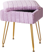 IBUYKE Stool Chair with Storage Space, Footrest Footstool Ottoman, Small Side Table, with 4 Metal Legs, with Anti-Slip Feet, for Makeup Room, Bedroom, Purple LG-50V