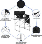 Tall Makeup Chair, Foldable Director Chairs, Portable Makeup Artist Chair w/Side Table Cup Holder Storage Bag and Footrest, 400LBS Load Capacity, Black, 41''