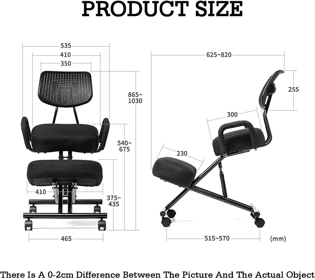 Ergonomic Posture Chair with Wheels,Kneeling Chair with Armrests,Steel Lumbar Support Kneeling,Adjustable Stool for Home Office(PU Leather)