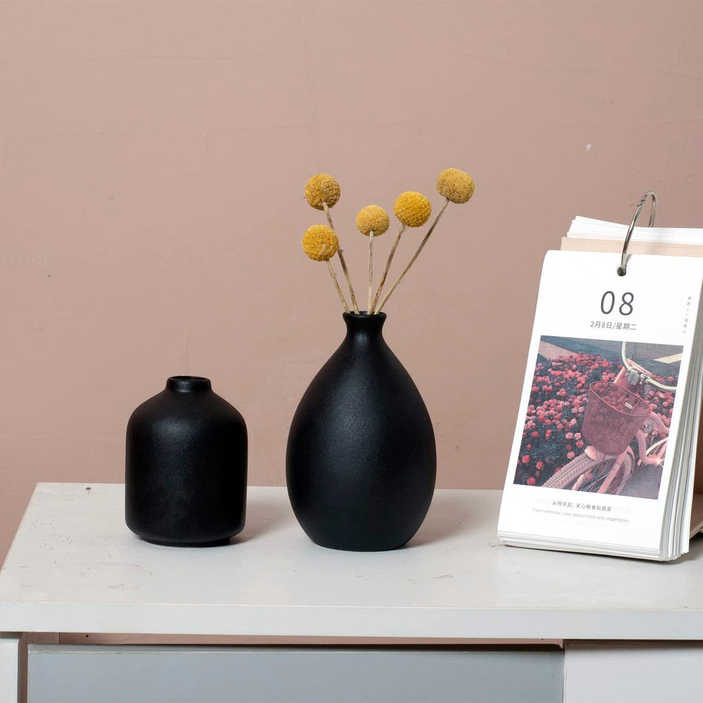 Black Ceramic Vase Set of 4, Classic Matte Vases Home Decorations for Table Shelf Office Decor (Black)