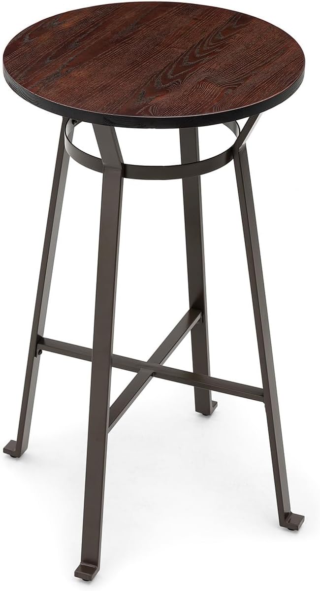 Glitzhome Round Bar Table, 41.25" H Wood Bistro Pub Table with Metal X-Leg Footrest, Rustic Kitchen Island Table for Dining Coffee Cocktail Living Room Small Space