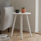 Round Bobbin Leg Table Smooth Rounded Edges Bobbin Leg Side Table Anti-Slip Feet Vintage Design Nightstand for Living Room, Bedroom, Walnut