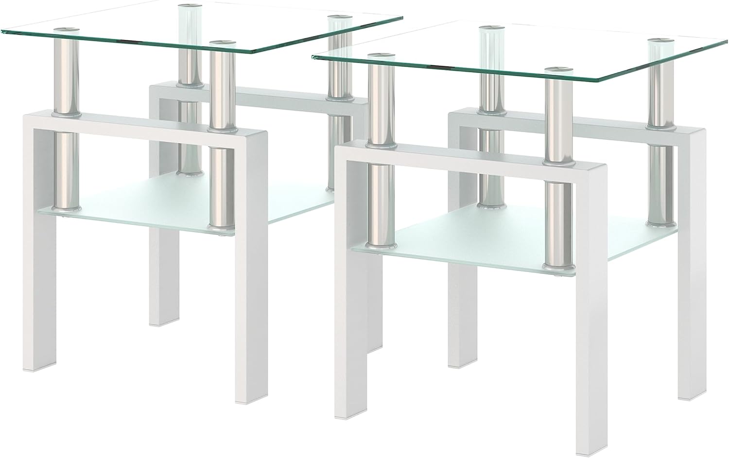 BIGTO 2 Pcs Tempered Glass Side Table, End Table for Living Room, Sofa Table White 17.72''*17.72''*20.5''Living Room Furniture