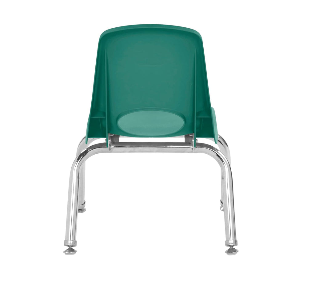 FDP 10" School Stack Chair, Stacking Student Seat with Chromed Steel Legs and Nylon Swivel Glides for in-Home Learning or Classroom - Green (4-Pack), 13227-GN