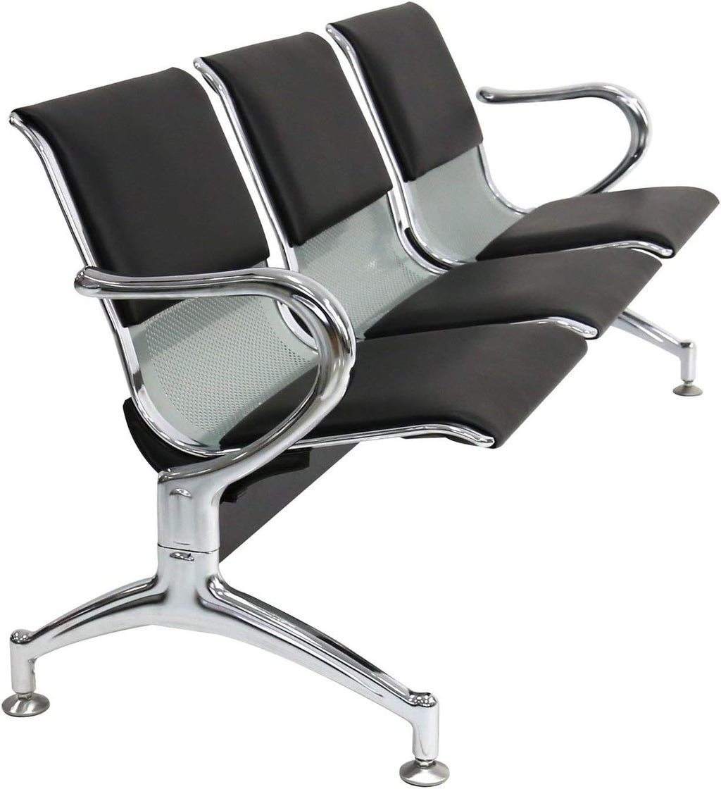 Peach Tree Reception Chairs Waiting Room Chair with Black Leather, Lobby Chairs for Reception Room, Office, Airport Reception Bench (5 Seat, Black)