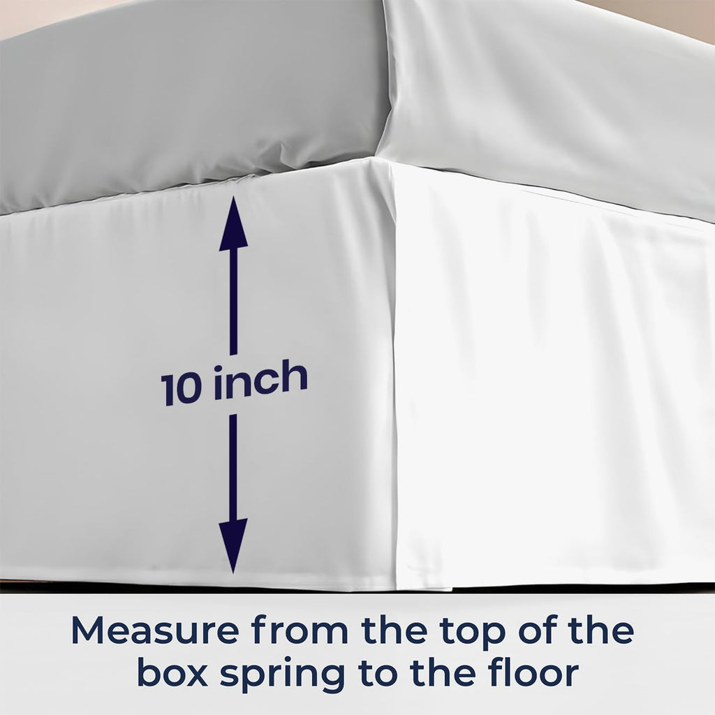 SGI Bedding 10 inch Drop Bed Skirt Queen Size - Platform Style with Secure Fit, Classic Tailored Look, Elegant Pleated Style Dust Ruffle, Split Corners, Wrinkle Resistant Microfiber - White