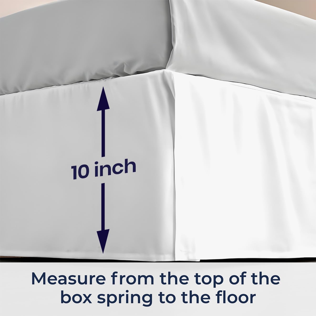 SGI Bedding 10 inch Drop Bed Skirt Queen Size - Platform Style with Secure Fit, Classic Tailored Look, Elegant Pleated Style Dust Ruffle, Split Corners, Wrinkle Resistant Microfiber - White