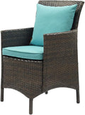 Brown Wicker Rattan Dining Armchair for Patio, Outdoor Lounge Furniture, Comfortable Seat with Armrests, Durable Weather-Resistant Material