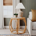 Beaumont Lane Round Woven Rattan End Table, Natural Finish, 28" W x 28" D x 24" H, Durable Rattan Construction, Open Weave Design, Eco-Friendly Living Room, Family Room or Sunroom Side Table