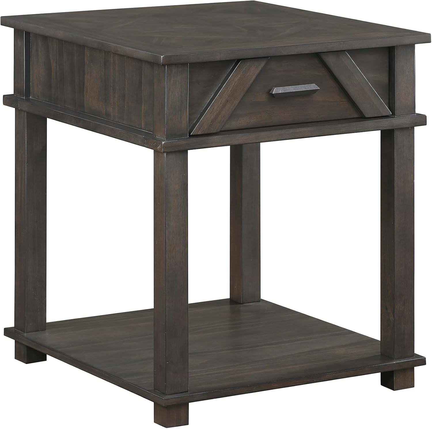 Lexicon Rectangle Wood End Table with Drawer and Lower Open Shelf, Pine Wood Veneer Small Side Table for Contemporary Living Room/Bedroom, Easy Assembled, Brown