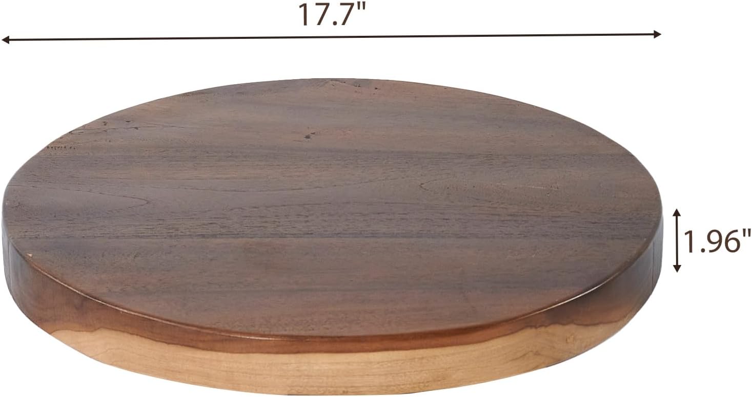 Round Teak Slice Slab Side Wood Table Top 17.7"x17.7"x1.96" Handmade Live Edge Handcrafted Plate Natural Solid Wooden Board for DIY Epoxy Resin End Table Slab Untreated Wall Home Décor