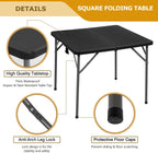 BLKMTY 34" Square Folding Card Table, Indoor Outdoor Portable Picnic Table Half Foldable Plastic Tables with Carrying Handle for Kitchen Camping Party BBQ Event, Black