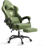 Gaming Chair Racing for Adult, Office Chair with Footrest Massage Lumbar Cushion, Velvet Fabric Reclining Video Game Chairs, Ergonomic Computer Chairs Height Adjustable, for Home Streaming, Green