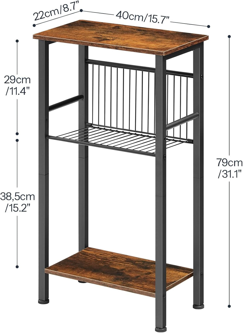 HOOBRO 15.7" Narrow Console Table for Small Space, 3 Tier Entryway Table with Adjustable Shelf, Behind Couch Table, Sofa Table, for Entryway, Hallway, Living Room, Rustic Brown and Black BF41XG01