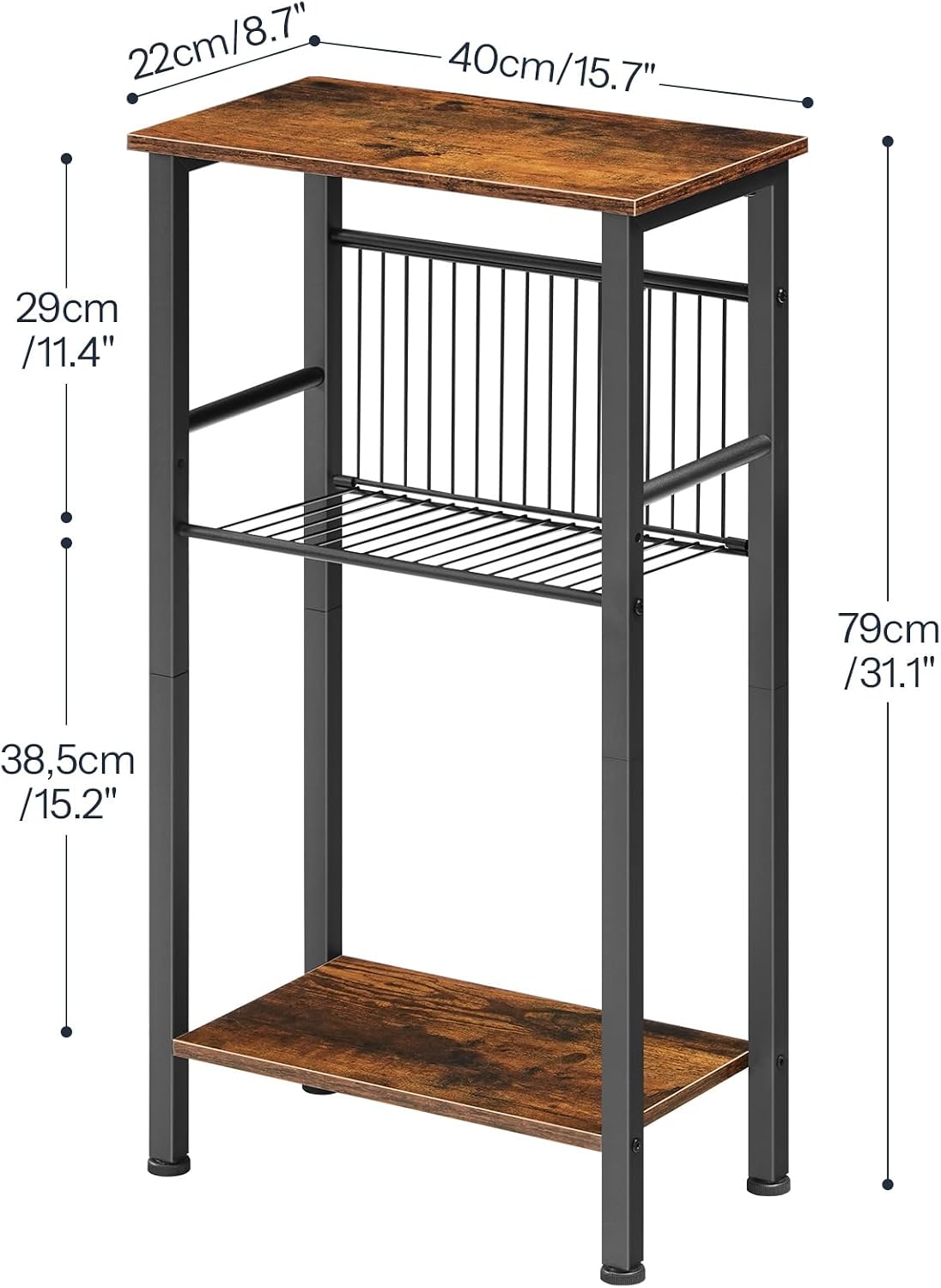 HOOBRO 15.7" Narrow Console Table for Small Space, 3 Tier Entryway Table with Adjustable Shelf, Behind Couch Table, Sofa Table, for Entryway, Hallway, Living Room, Rustic Brown and Black BF41XG01