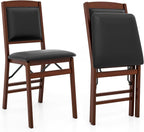 Giantex Folding Dining Chairs Set of 2, Foldable Wood Kitchen Chairs with Padded Seat, Solid Wood Frame, Max Load 400 Lbs, No Assembly Easy to Store Wooden Dining Chairs for Apartment, Small Space