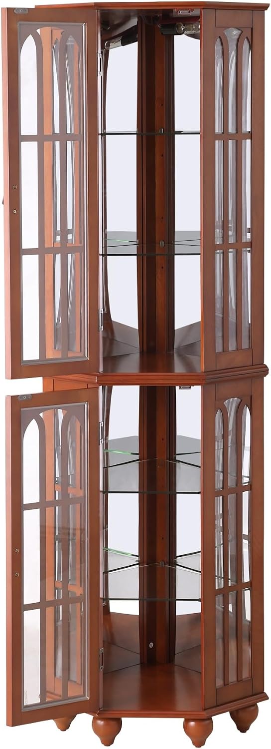 Pantry Sideboard Locker, Corner Curio Cabinet, with 4 Adjustable Tempered Glass Shelves and Lighting System,for Kitchen Home