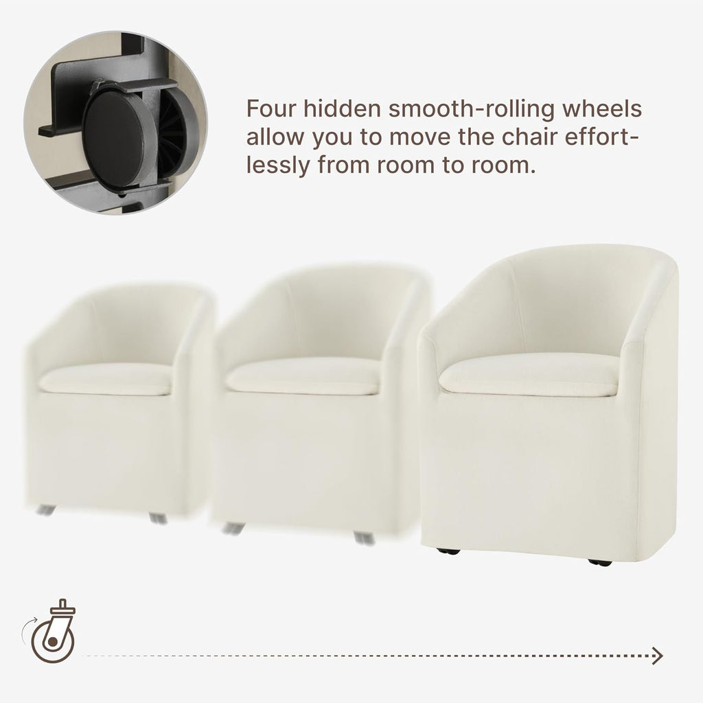 KISLOT Upholstered Dining Chairs with Casters, Washable Cover Modern Dining Room Chairs with Barrel Backrest & Dual Armrest for Kitchen, Living Room, Bedroom, Linen Fabric, 4PCS