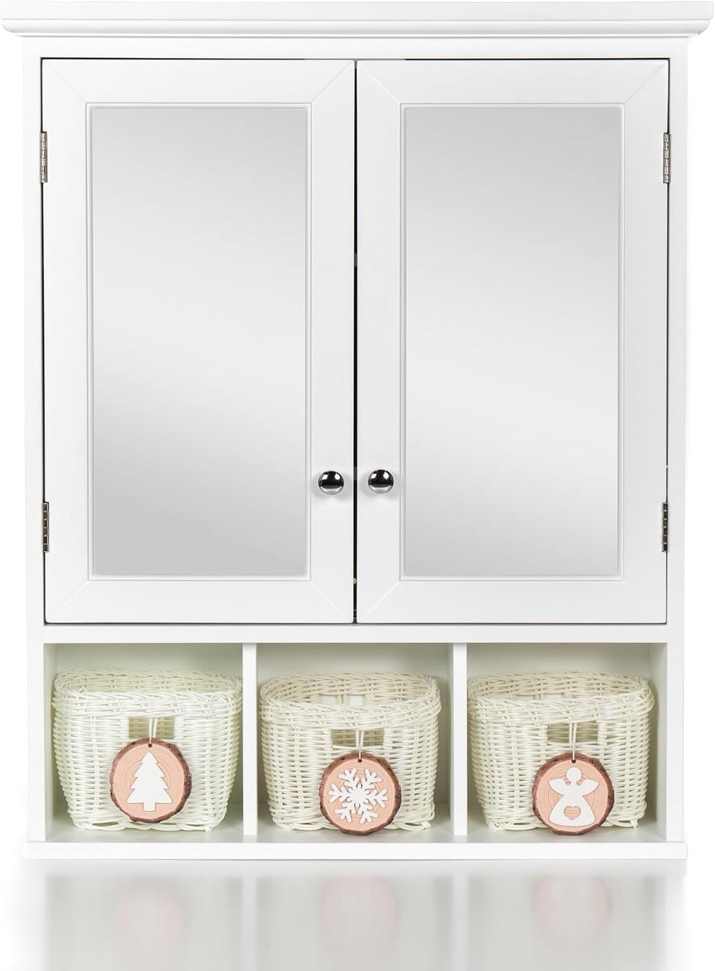 Modern Bathroom Storage Cabinet, 2 Doors 2 Adjustable Shelf + 3 Christmas Style Storage Basket,for Kitchen Home