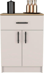 Pantry Organizer Cabinet, 33" H with Drawer, Shelves & Doors, Ivory/Natural Oak, Kitchen Storage Solution