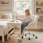 Ya-Home Kids Desk Chair Faux Fur Upholstered Swivel Reading Chair, Cute Adjustable Study Chair with White Wheels for Reading Room Bedroom, White
