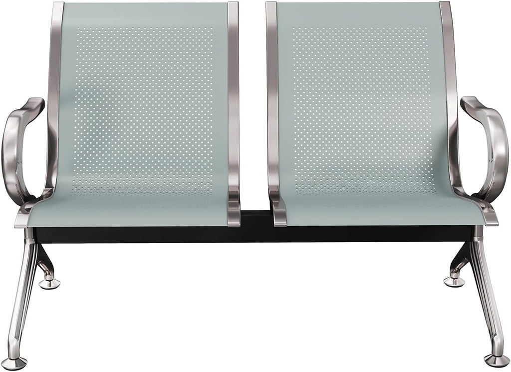Peach Tree Airport Reception Waiting Room Chair with Arms for Reception Room, Office, Barber Bench in Bank Hospital and Market (2 Seats, Silver)