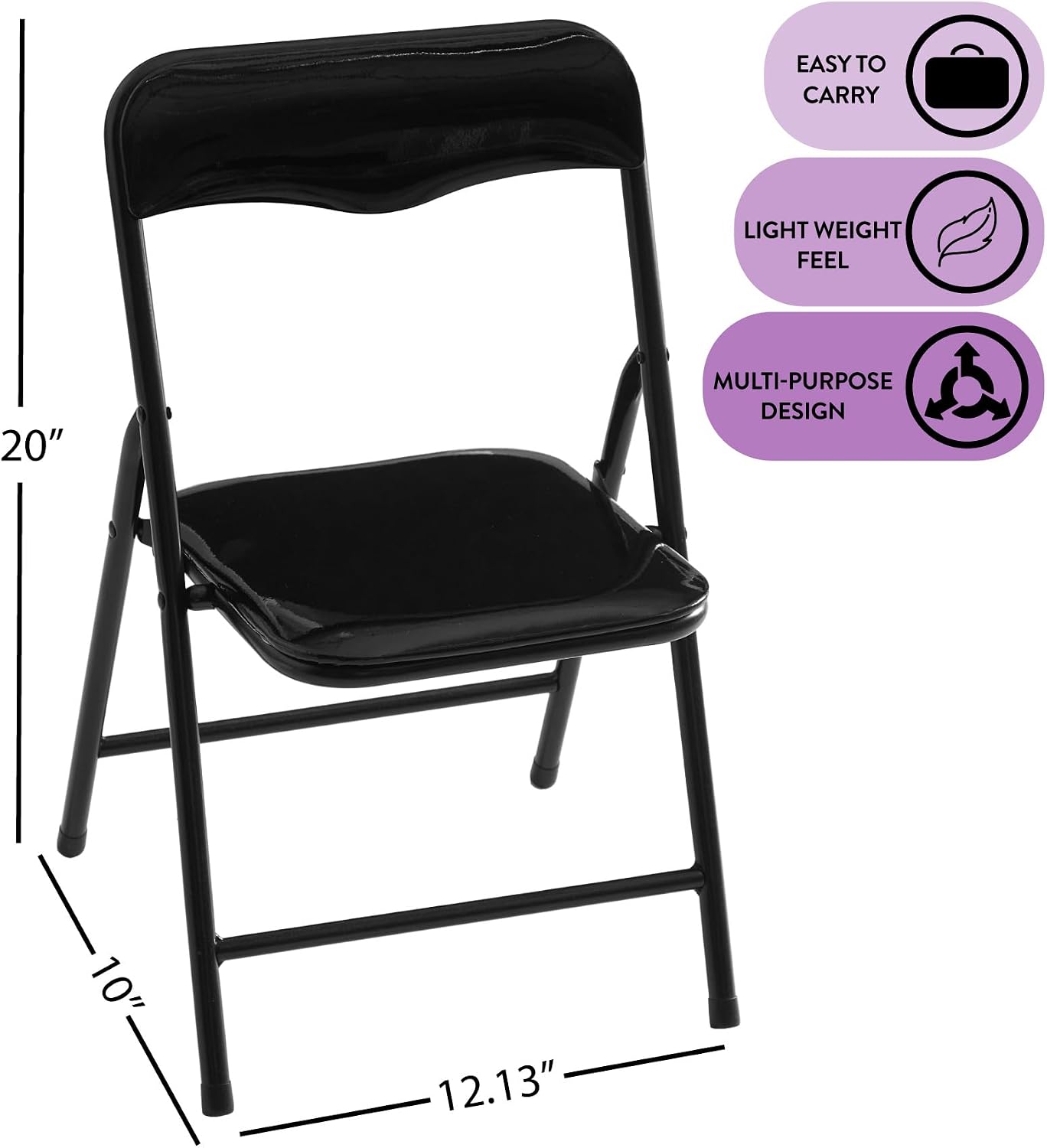 Heritage Kids Padded Folding Chair for Kids, Set of 2, Black, Ages 3+