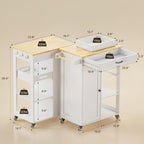 Gizoon Kitchen Island Cart with Storage Cabinet & Removable Tray | 27.6''W Mobile Kitchen Cart with Drawer, Towel Rack, 3 Hooks, 3 Open Shelves, Utility Trolley Cart for Dining Room, White