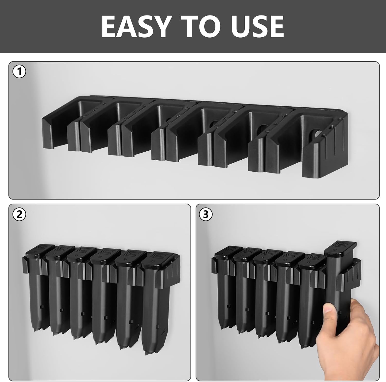 Adoreal Magnetic ABS 6 Standard Double Stack Mag Rack Wall Mount, Wall Magazine Display, Detachable Wall Mags Storage Organization System, Precision Fit Glock 17, 19, 26, 31, 32, 33, 34 Mags