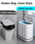 2.3 Gallon Slim Small Bathroom Trash Can with Lid, White Dog Proof Garbage Can with Air-Press Bag Expander & Removable Bucket, Narrow Bathroom Waste Basket for Bedroom, Office, Dorm