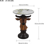 Bull Head Accent Side Table - End Table with Faux Marble Top Unique Cow Statue Decor for Living Room Bedroom Entryway Elegant Animal Sculpture Modern Classical Decoration, Brown