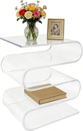 Side Table 5-Tier Magazine Holder with Each Layer of Bearing(11.02 Lbs) & Product Size（16 * 11 * 14 in） S Shape Side Table Creative Nightstand for Bedrooms, Living Rooms, Balconies, Bookstores(Clear)