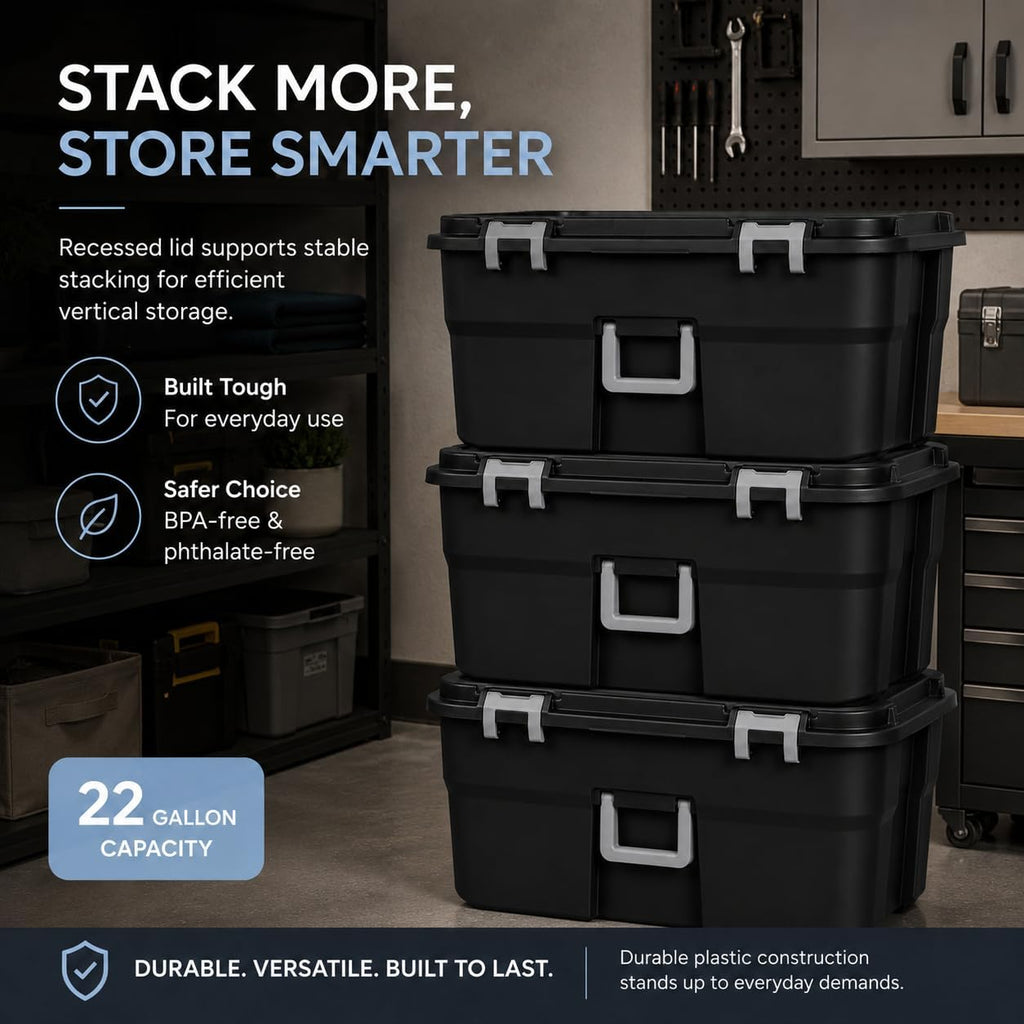 31.4" Black Plastic Storage Footlocker - Heavy-Duty Trunk with Wheels & Lockable Latches - for Camping, College Dorms & Home Organization