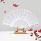 2PCS 9.05in White Lace Folding Hand Fan, Vintage Floral Handheld Fan for Wedding Bridal, Photo Prop, Party Dance, Decorative Cooling Fan,White