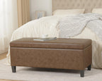 Adeco 42 Inch Faux Leather Storage Ottoman Bench, Upholstered Lift Top Coffee Table with 30 Gallon Storage for Entryway & End of Bed, Mid-Century Modern, Light Brown Camel, Supports 665 lbs