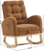 Nursery Rocking Chair with Retractable Footrest,Accent Rocker for Relaxing, Side Pocket,A+ Grade Rubber Wood,Suitable for Living Room,Bedroom and Balcony (Teddy Fleece, Caramel)