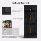 78.2" Tall Farmhouse Kitchen Pantry Cabinet with 8 Door Shelves & 4 Adjustable Shelves, Modern Storage Cabinet with Hidden Drawer & Wine Rack, Versatile Storage Cupboard for Kitchen (Black)