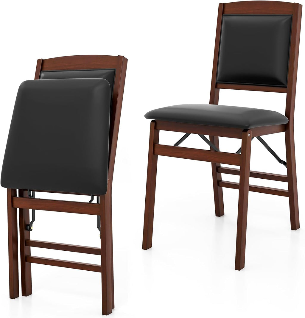 Wooden Folding Chairs Set of 2, Foldable Wood Chairs with Padded Seats, Solid Wood Frame, 400 lbs Weight Capacity, Space Saving Dining Chairs for Small Space, Guests Kitchen (2, Padded Back)