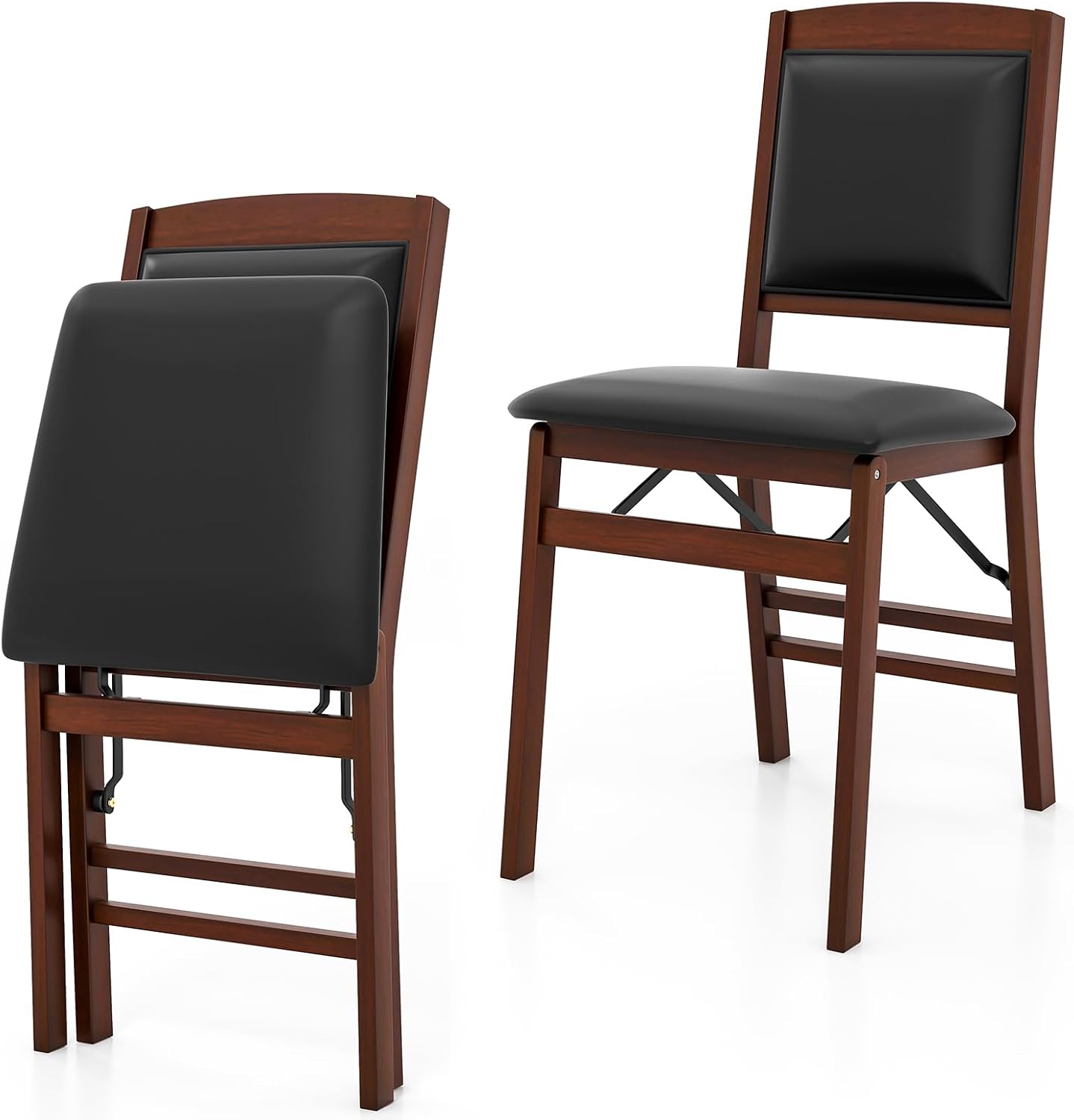 Wooden Folding Chairs Set of 2, Foldable Wood Chairs with Padded Seats, Solid Wood Frame, 400 lbs Weight Capacity, Space Saving Dining Chairs for Small Space, Guests Kitchen (2, Padded Back)