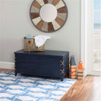 BOWERY HILL Modern Wood Rope Storage Chest, 38" L x 18" D x 18" H, Cedar Lined, Blue Finish, Paneled Design with Rope Trim, Versatile for Blanket Storage, Seating, or Coffee Table Use