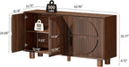 ONBRILL 63 Inch Fluted Buffet Cabinet with Storage, Modern Arched Sideboard with Push-Spring Doors, Adjustable Shelf, Wood Coffee Bar Cabinet Credenza for Kitchen, Living Room, Walnut