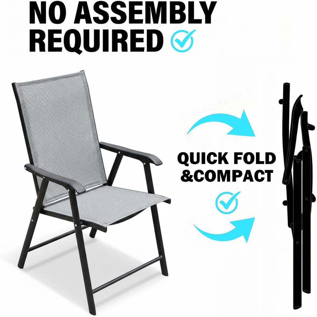 Outdoor Patio Chairs Set of 2, Gray Stackable Portable Deck Chairs for Garden, Camping and Travel, Space Saving Foldable Outdoor Dining Chairs, Weather Resistant Stackable Lawn Chairs