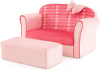 Costzon Kids Pink Couch, Toddler Mini Sofa for Kids Loveseat Aged 1-3, Upholstered Armchair with Velvet Surface & High-Density Sponge, Children's Sofa for Preschool Bedroom Playroom Gift Presents