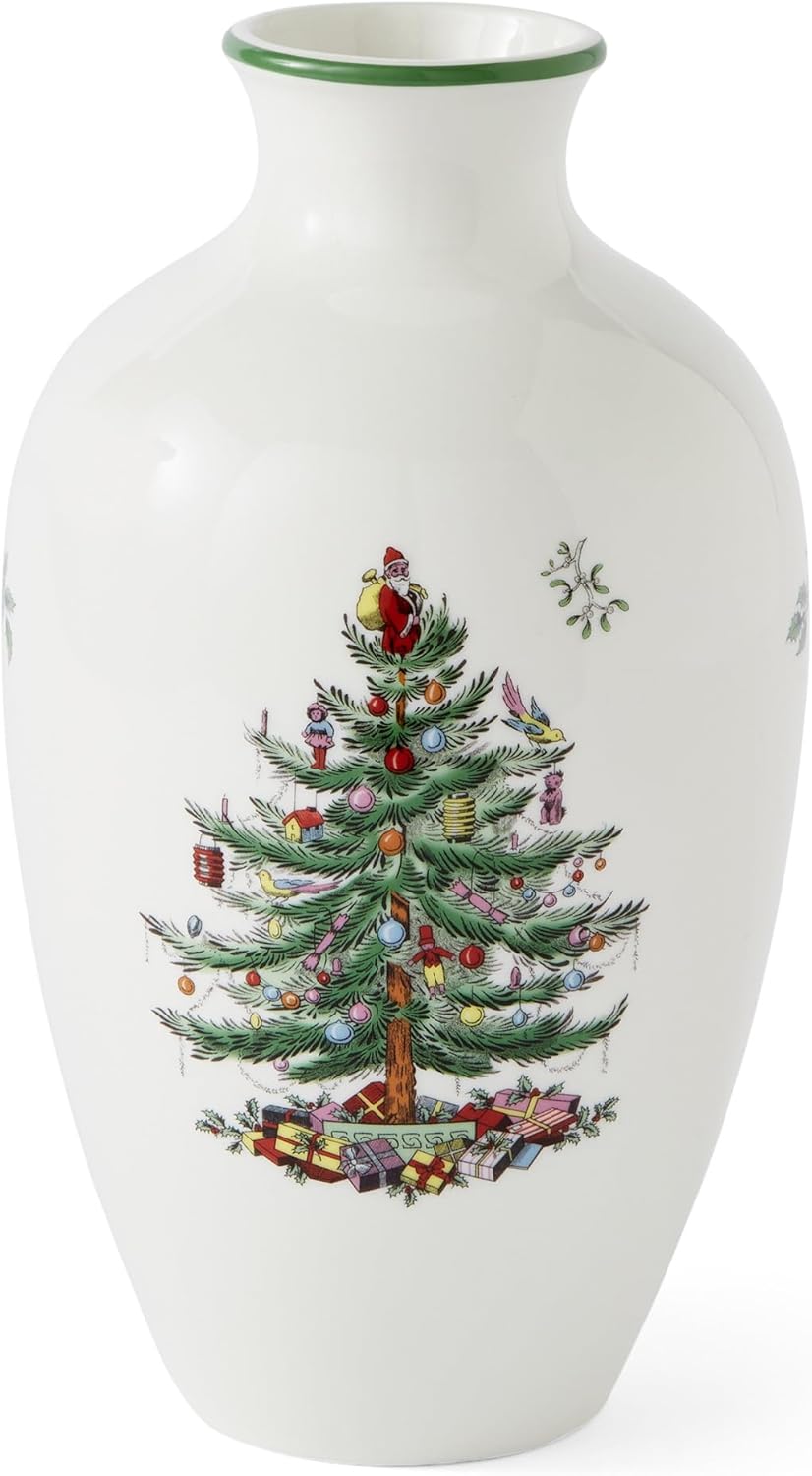 Spode Christmas Tree 10" Posy Vase - Elegant Ceramic Flower Vase, Holiday Centerpiece for Floral Arrangements & Home Decor - Beautiful Handcrafted Accent for Festive Decorations
