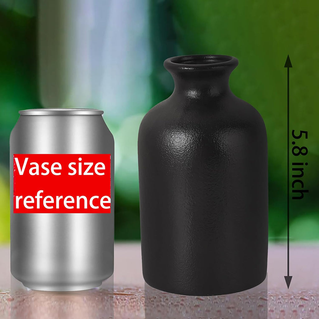 Premium Ceramic Vase, Minimalism Style Black Vases for Dried Flowers Plants Pampas Grass Vase, Frosted Elegant 6" H Vase for Modern Table Shelf Wedding Home Decor (Medium)