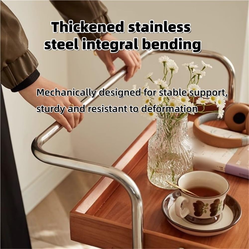 Double-Layer Bar Cart, Modern Bedside Cart with Handle, Side Table with Wheels, Small Tea Cart Suitable for Home, Coffee Shop, Hotel(Natural)